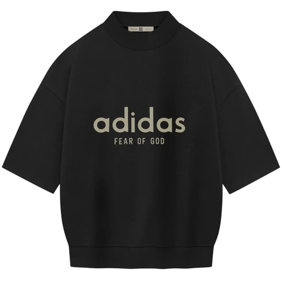 Fear Of God X Adidas Black Heavy Pullover Tee 3/4 Sleeve Mock Neck Unisex NWT